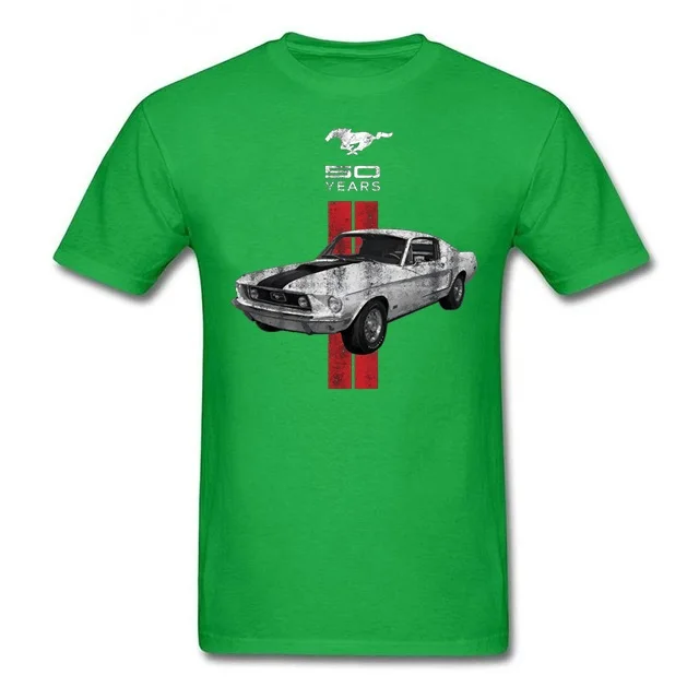 Зеленый Men Mustang 50 Years Classic Car Logo Men T-shirt Ford Mustang Men's T-shirt Short Sleeve Sturdy Muscle Basic Solid Blouse Tee - Цвет: Зеленый