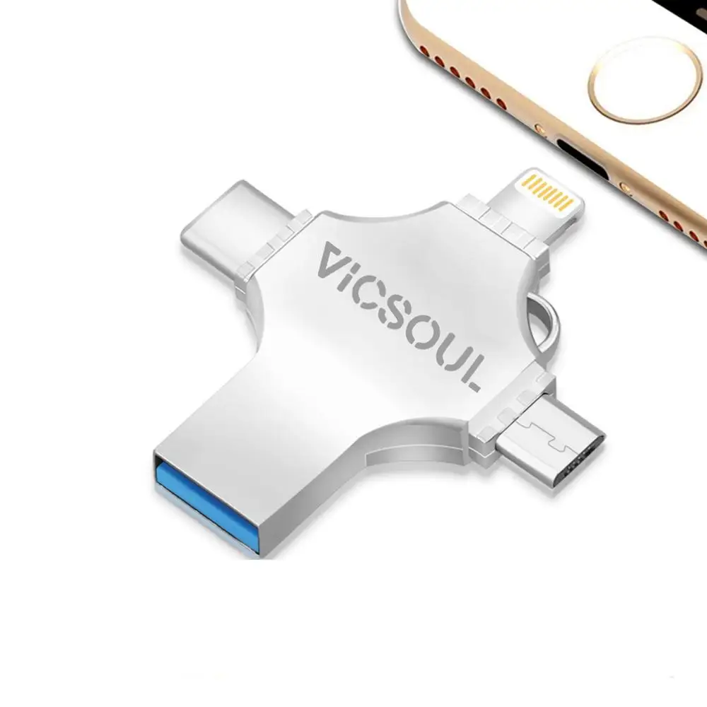 Vicsoul 4 в 1 USB 3 0 флэш накопитель для iPhone/Android Тип C Usb ключ OTG Флешка 128 Гб 64 ГБ 32 16 мини