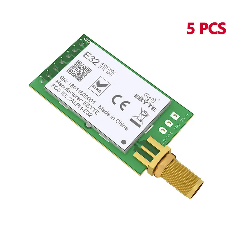 Радиочастотный модуль LoRA UART SX1278 5 шт. 433 МГц 20 дБм большой радиус действия 3 км