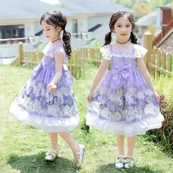 

Summer new children Lolita Girls Princess Dress sleeveless print Lace sweet cute dress for girl Children Halloween Costume Y3019