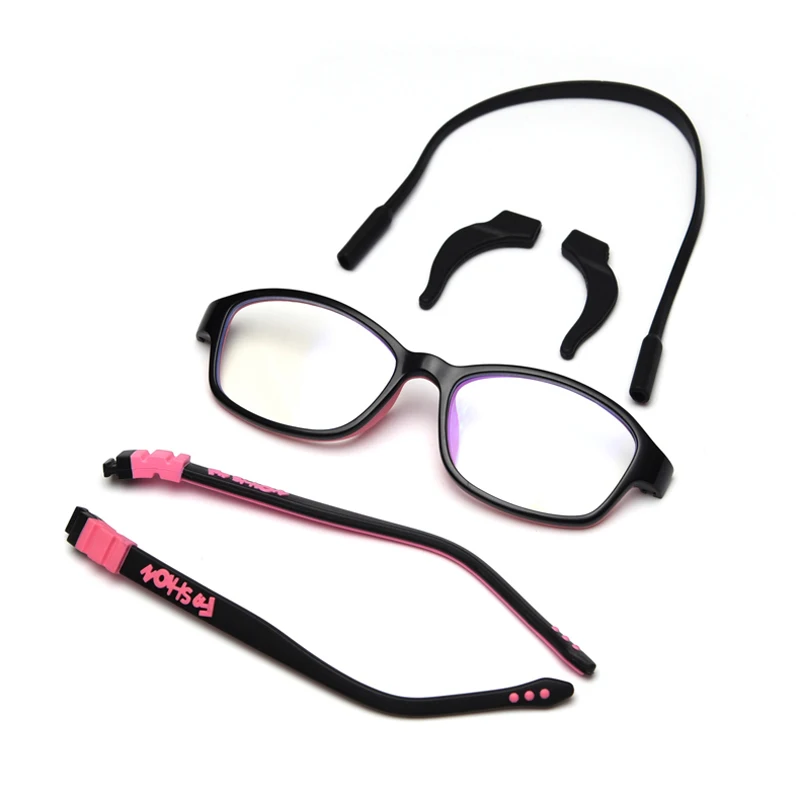 Peekaboo, детские оптические очки, оправа для девочек, силиконовая оправа, оранжевые красные очки для мальчиков, ультралегкие прозрачные линзы - Цвет оправы: black pink