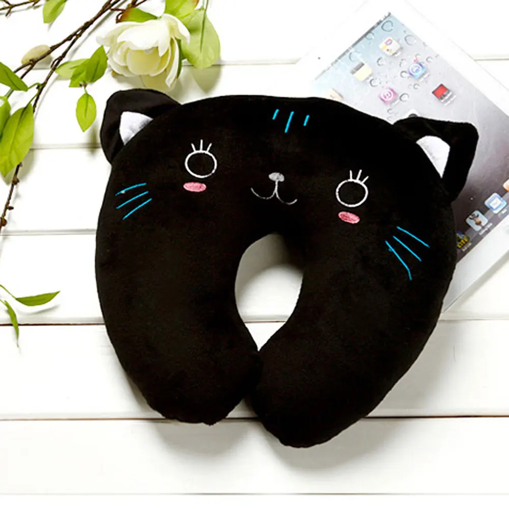 black cat Сон мультфильм животных подголовник автомобиля u-образная Подушка прочный прекрасный ложиться в кровать практичный PP Хлопок Цвет шеи Подушка прочная - Цвет: black cat