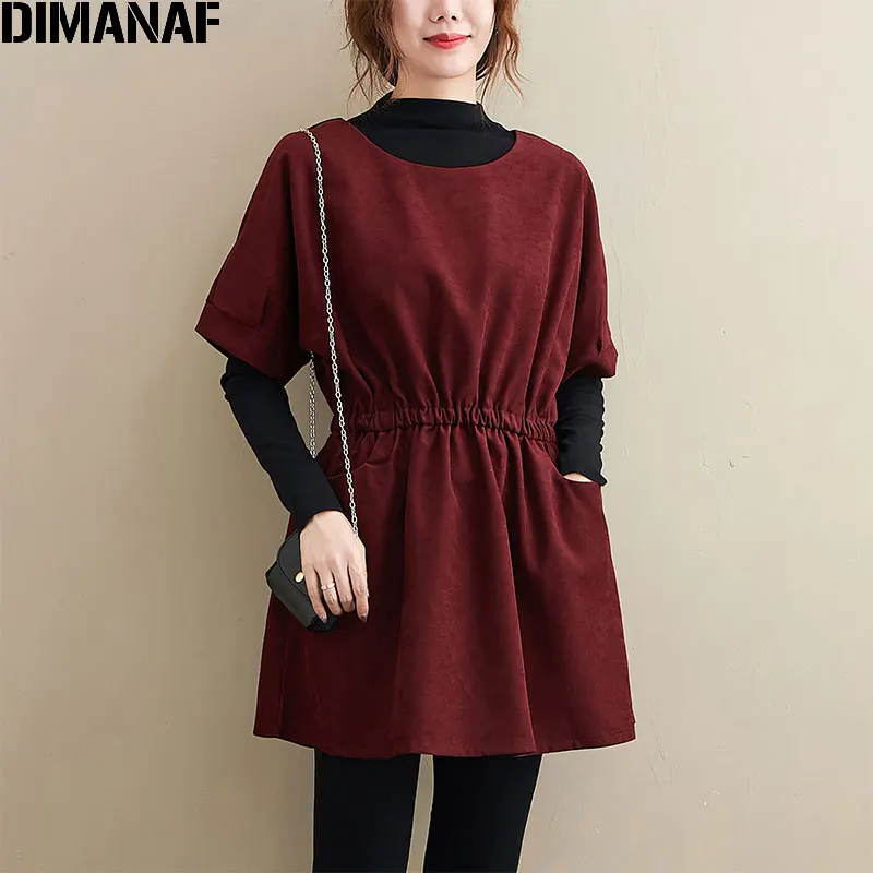 

DIMANAF Women Turtleneck Two-Piece T-Shirt Autumn Solid Vintage Batwing Sleeve Cotton Elastic Ladies Show Thin Pocket With Bag