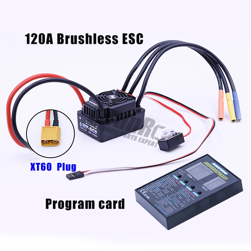 Контроллер скорости Hobbywing EZRUN водонепроницаемый WP SC8 120A бесщеточный ESC+ программная Карта светодиодный блок программы для грузовик с дистанционным управлением - Цвет: XT60 plugs