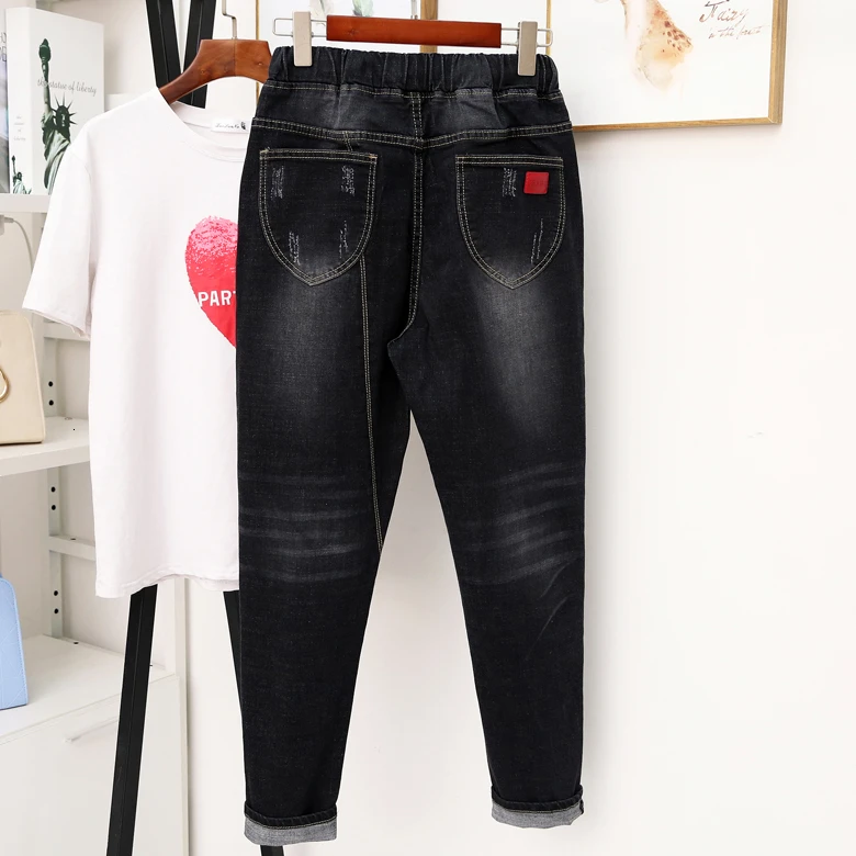 Женские осенние зимние джинсы размера плюс с высокой талией, женские штаны-шаровары, Женские Простые брюки, повседневные джинсы, модные леггинсы