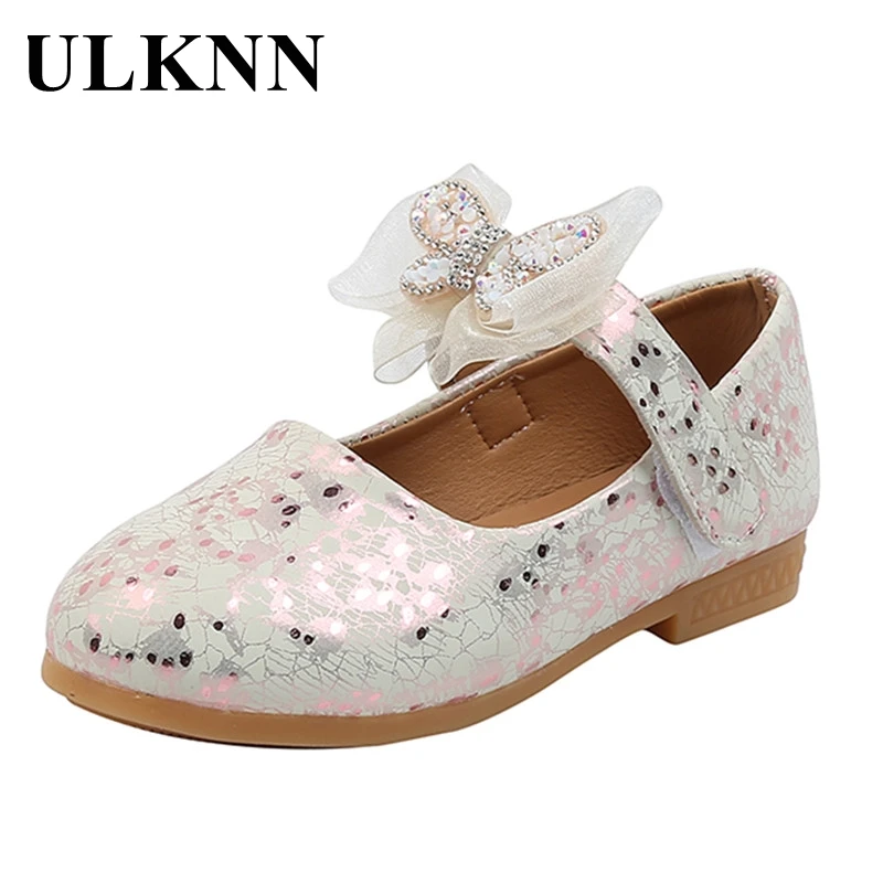 

ULKNNsingle shoes For Girls spring new bow princess shoes 2021 children's baby soft bottom fashion casual leather shoes