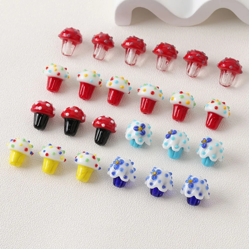 15x16mm Icecream Bead Lampwork Mushroom Glass Handmade High Quality DIY Jewelry Bracelet Necklace Phone Charm | Украшения и