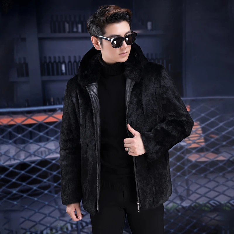 

2019 autumn and winter new men's overall leather rabbit fur grass fox fur collar coat collar fur coat