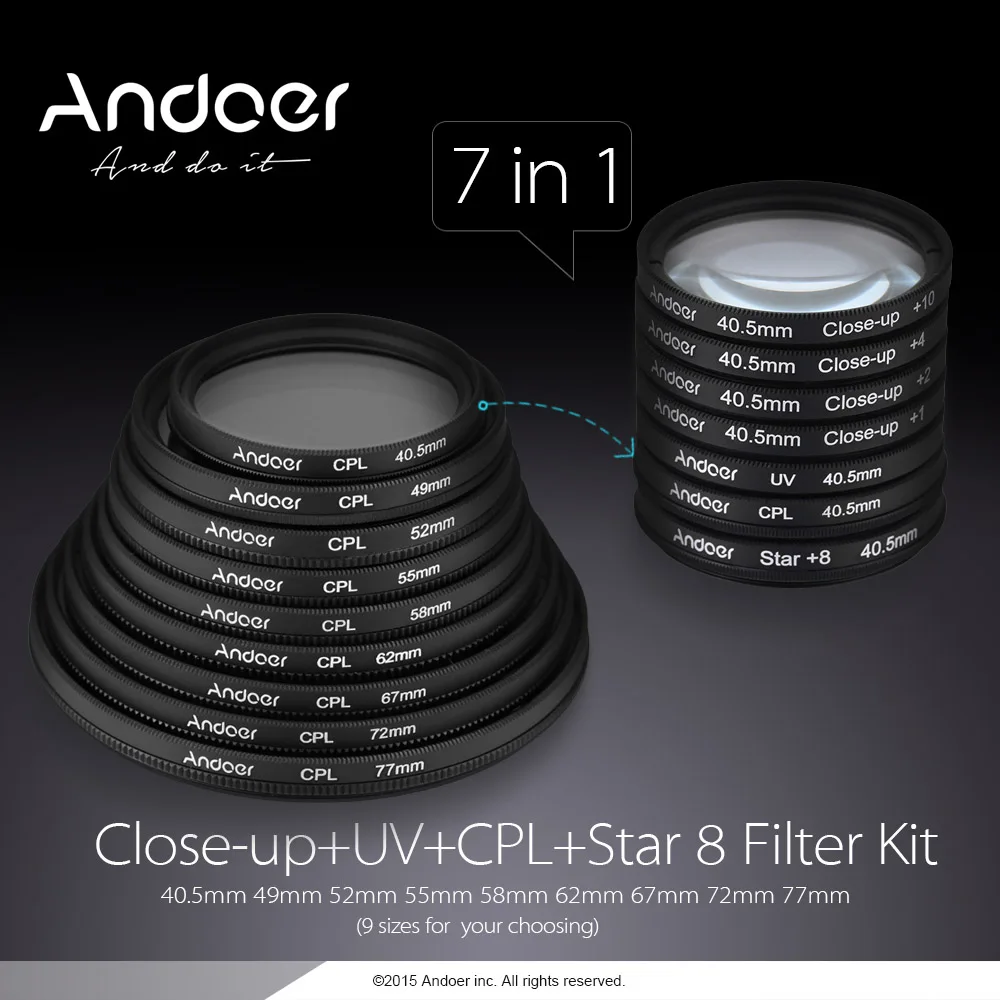 Andoer 58mm UV+ CPL+ Star8+ съемка крупным планом фотографии фильтр Ультрафиолетовый круглый поляризационный 8-лучевой крупного плана Макросъемка фильтр объектива