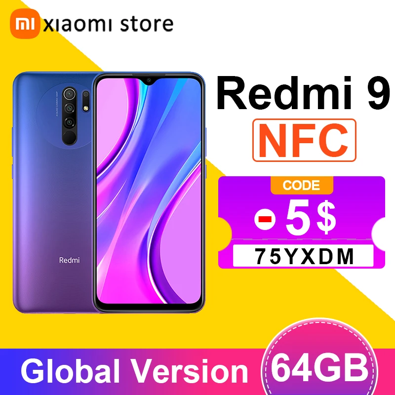  Xiaomi Redmi 9 4GB 64GB смартфон глобальная версия Helio G80 Octa Core 13MP Quad камера 6,53 "FHD + безрамочный экран дисплея 5020 мАч ру 