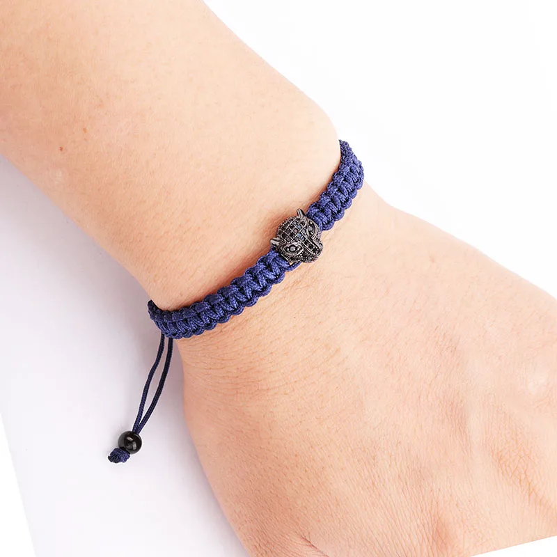 Men women Jewelry Bracelet CZ Pave Cute Leopard Charm Cord Braided Friendship Men Bracelet Gift - Image 2