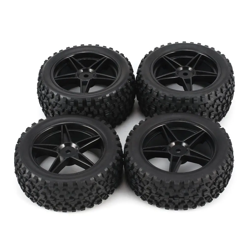 

2019 Universal 4pcs 1/10 Scale Off Road Buggy Tires Star Wheel Rims Set Front and Rear 12mm Hex Hubs with Foam Inserts