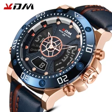 KDM Watch Men's Watch Fashion Sport Watches Leather Strap Man Watches Stopwatch Chronograph Waterproof Wristwatch Men Clock Gift