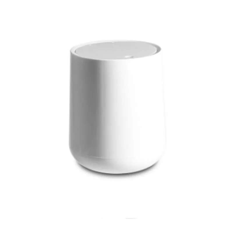 Мусорное Ведерко для письменного стола небольшой творческий нажимного типа удобная пластиковая круглая с крышкой многофункциональный для мусора ведро - Цвет: white