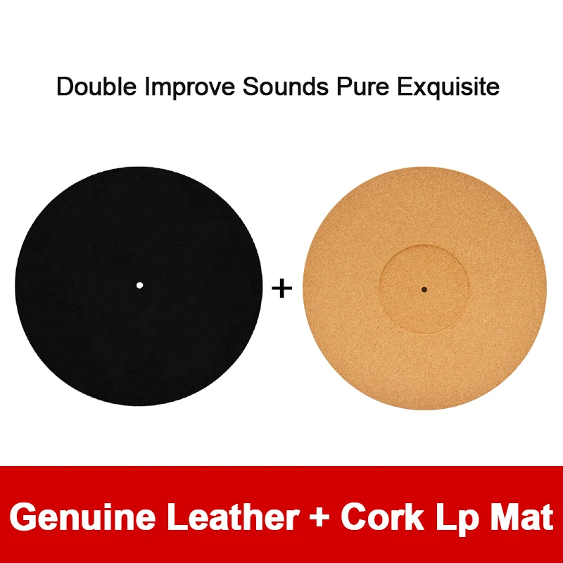 

12'' Black Leather LP Mat + Cork Turntable LP Mat Hide in the Sound