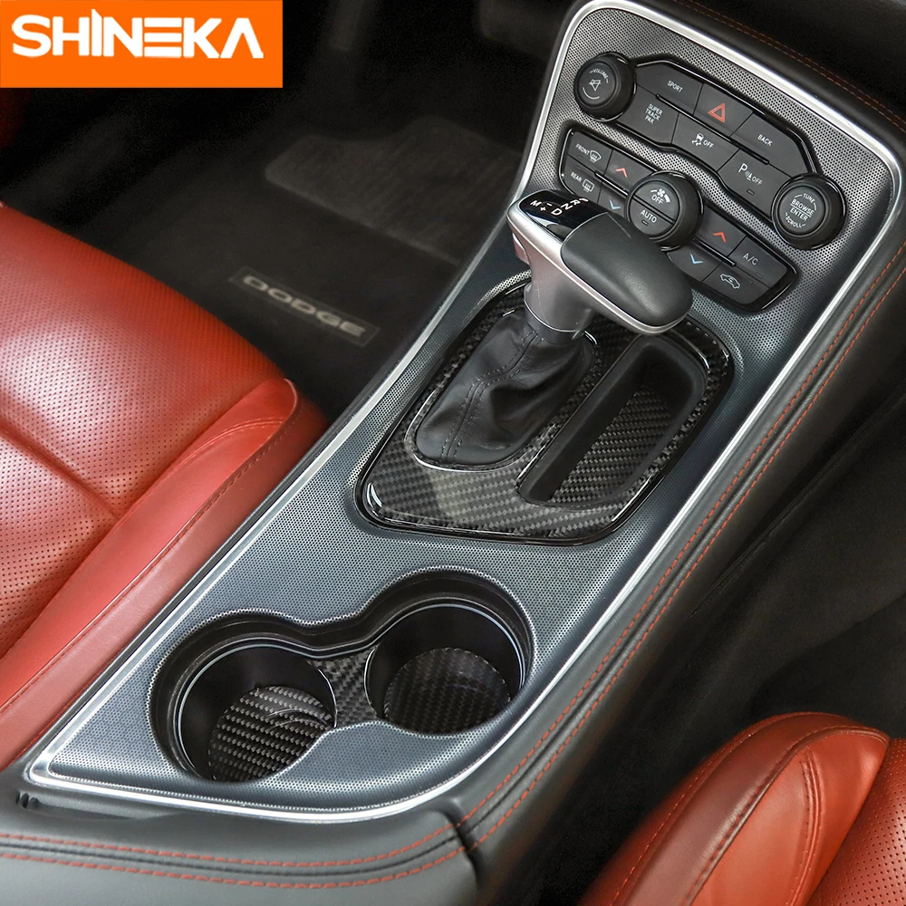 SHINEKA интерьерные молдинги для Dodge Challenger, углеродное волокно, автомобильная панель переключения передач, подстаканник, наклейки для Dodge Challenger