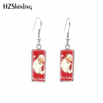 

2020 New Merry Christmas Rectangular Earring Happy Santa Earrings Glass Cabochon Fish Hook Earring Jewelry Gifts Friends