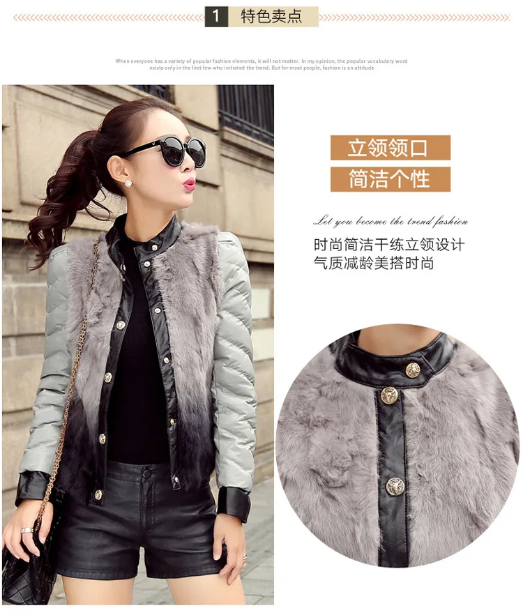 Brand WOMEN'S Dress China Gedi Love Short Leather down Jacket Fashion Joint Really Rabbit Fur Cotton Overcoat