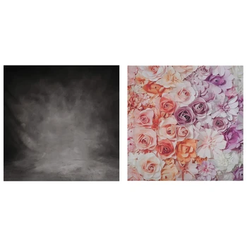 

2 Pcs 5X7FT Photography Backdrops : 1 Pcs Retro Thin Black Grey Dark Studio Props Background & 1 Pcs Paper Flower Wall Gorgeous