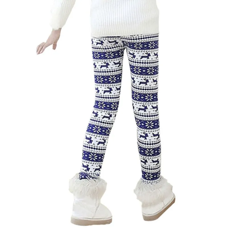 Fashion Autumn Winter Warm Christmas Leggings Velvet Flower Print Girl Pants New Korean Style Children Kids Pants Girl Clothing