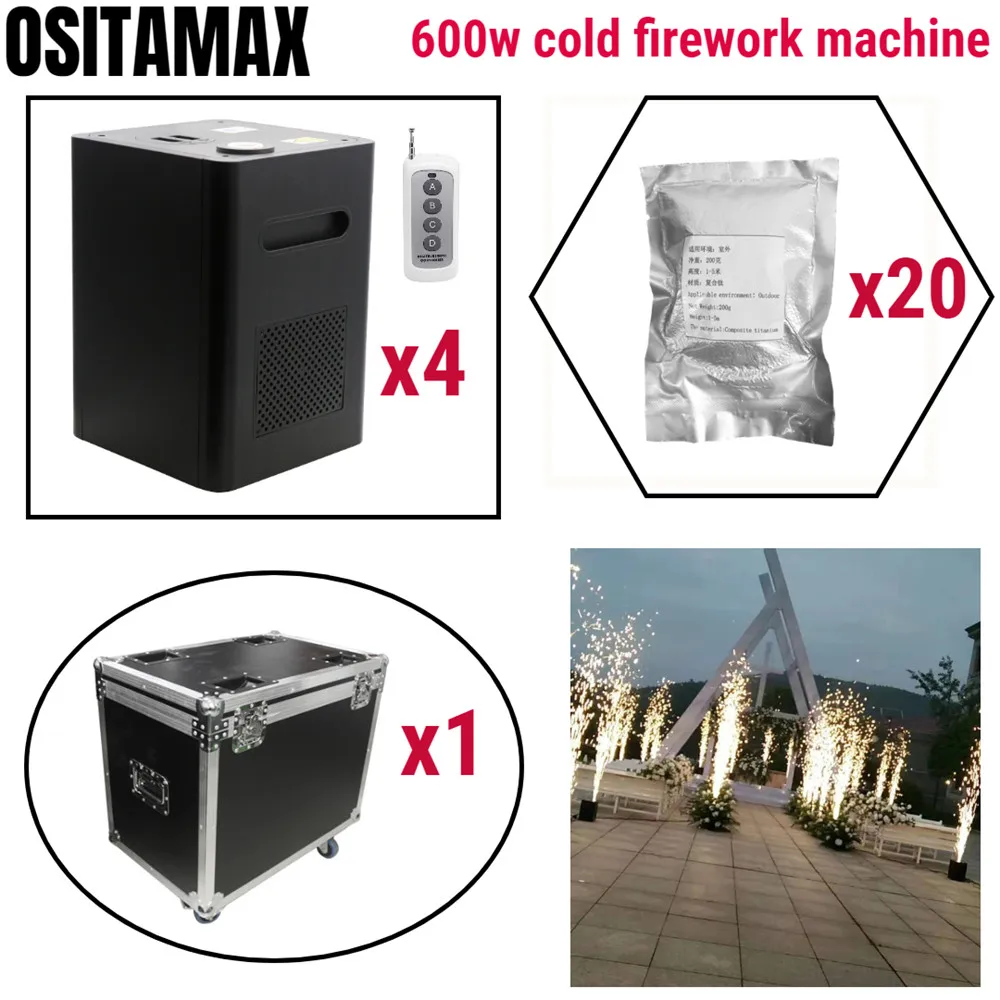 4pcs 1case 20powder 4 шт. с Flycase 600 Вт холодные Салюты пиротехнические машины дистанционного или сценическое оборудование DMX Искра фейерверк пламя фонтан свадьба - Цвет: 4pcs 1case 20powder