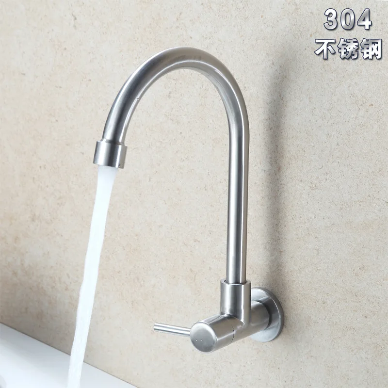 

Wall-in Kitchen Faucet Stainless Steel Single Cold Water 360-Degree Horizontal 304 Stainless Steel Sink Washing Basin Faucet
