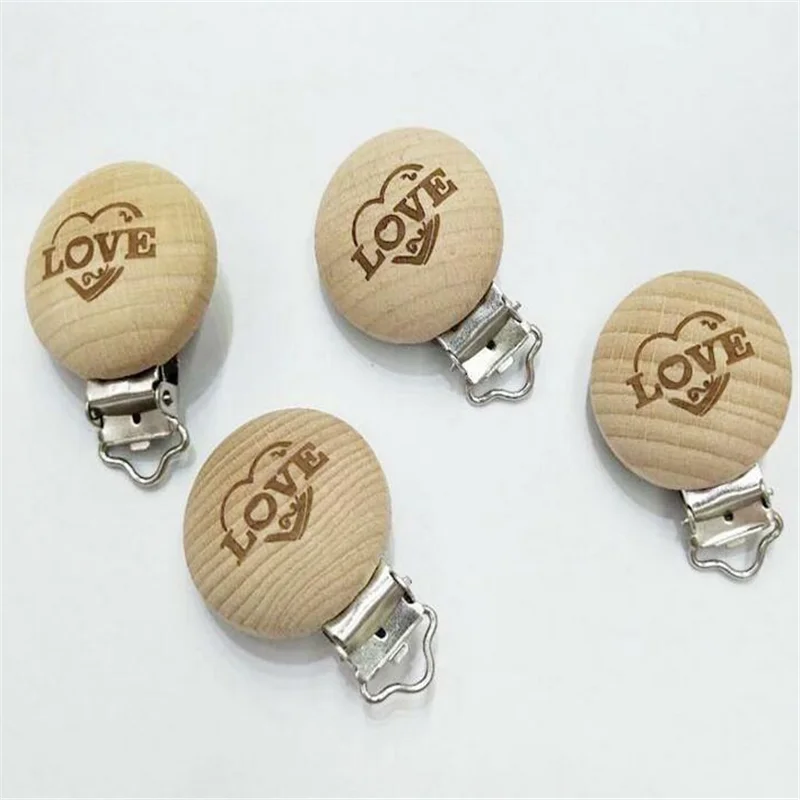 Love-4PCS DIY 4 шт. натуральный без краски деревянная пустышка соска зажимы надпись детский Прорезыватель игрушки 35 мм - Цвет: Love-4PCS