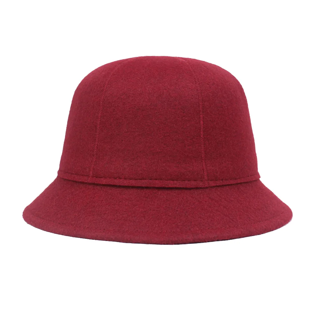 wine red 2019New Шляпа С Широкими Полями Фетровая шляпа-котелок Осенняя Женская шляпа из шерсти фетровая шляпа горшок шляпа фетровая шляпа из шерсти - Цвет: wine red