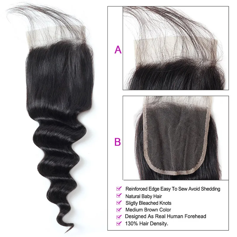 Pacotes de Onda Solta com Fecho Pacotes com Fechamento Humano com Frontal Allove Profunda Cabelo Peruano Remy 100% Pacotes Não 13 Apliques e perucas
