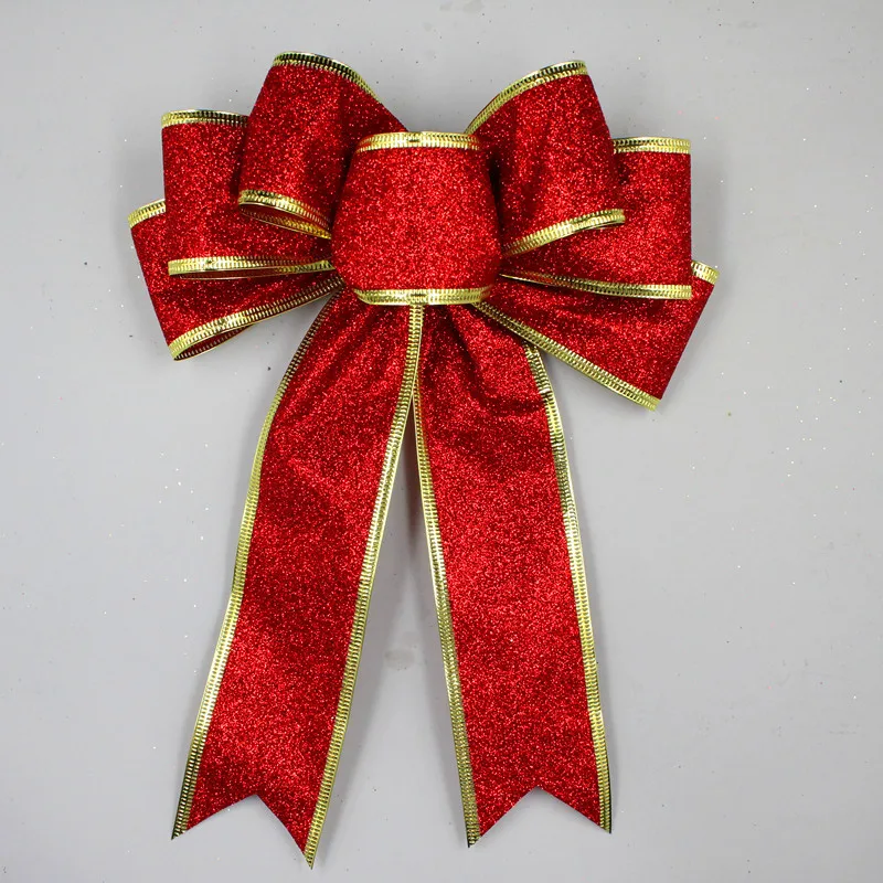 25 см большой галстук-бабочка блестящий красный Серебряный Золотой Рождественский бант из ленты банты для елки Украшение ручной работы Рождественский орнамент