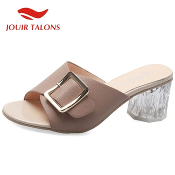

JOUIR TALONS 2020 New Arrivals Large Size 43 Woman Mules Sandals Stange Style Heels Metal Decoration Pumps Summer Woman Shoes
