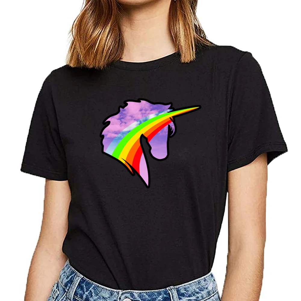 Топы футболка женская красивая Радужная с единорогом Модная белая на заказ |