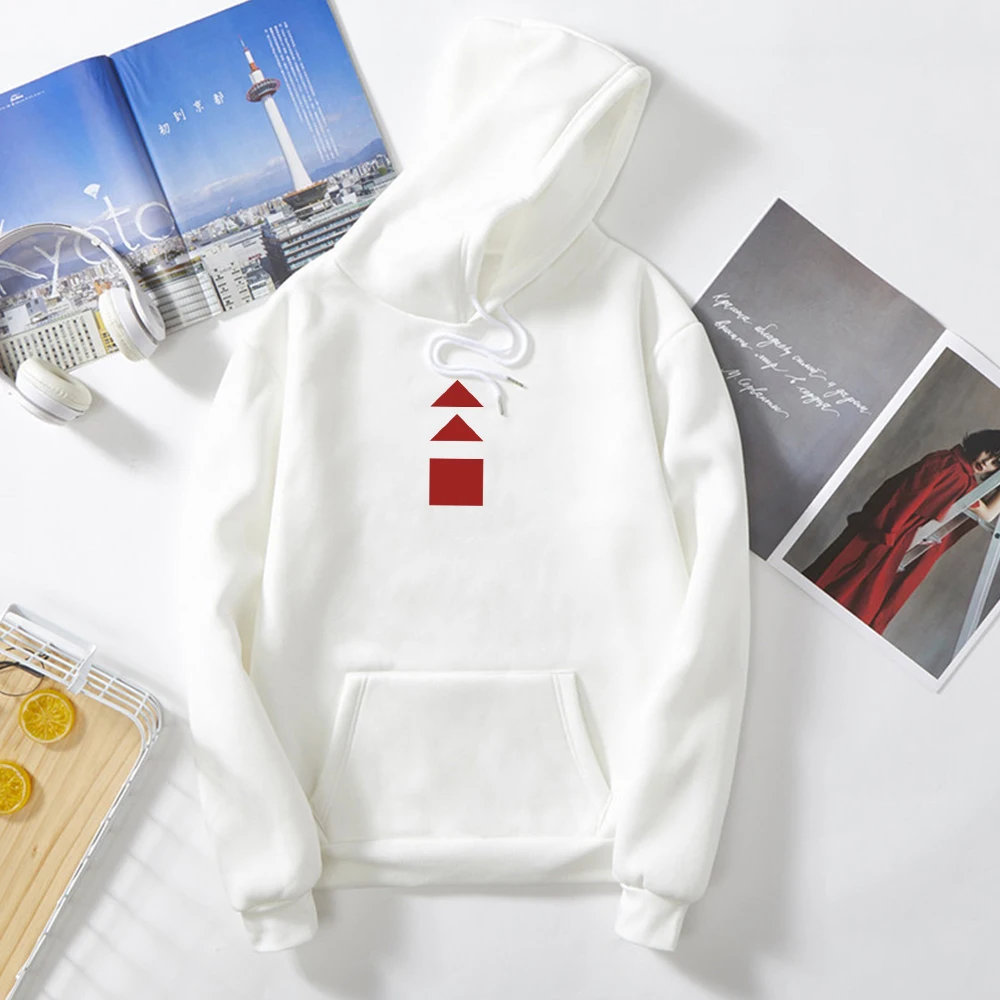 

Oversized Hoodie Red Geometric Graphics Print Mystery Women's Sweatshirt Punk Streetwear Warm Simple Harajuku Hoody Japan