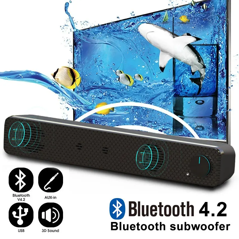 10 Вт беспроводной Bluetooth Саундбар стерео динамик s ТВ домашний кинотеатр динамик сабвуфер двойной динамик 3,5 мм аудио Портативная звуковая панель