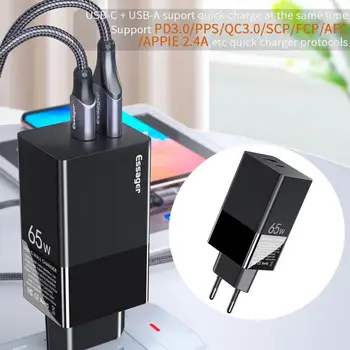 

Essager 65W GaN Charger Quick Charging New Technology PD QC USB Charger EU Plug Type C USB C Chargers For IPhone Xiaomi Huawei