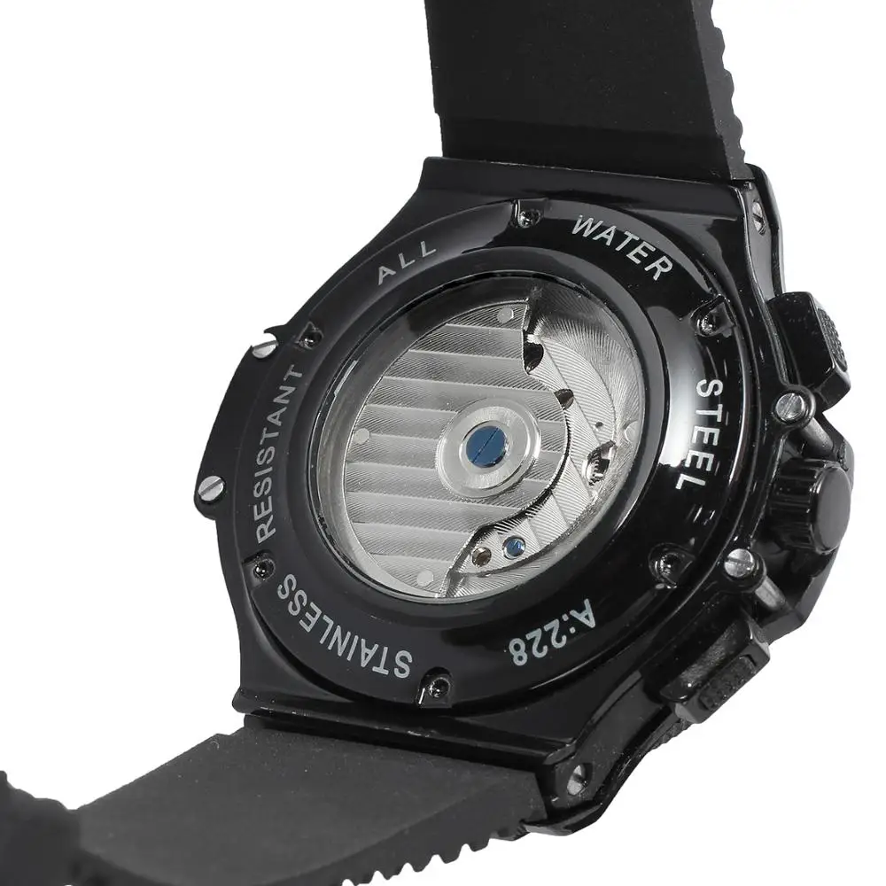FORSINING Top Brand Luxury Rubber Band Sport Watches Black Case Tourbillon Designer Watch Male Automatic Mechanical Mens Watch