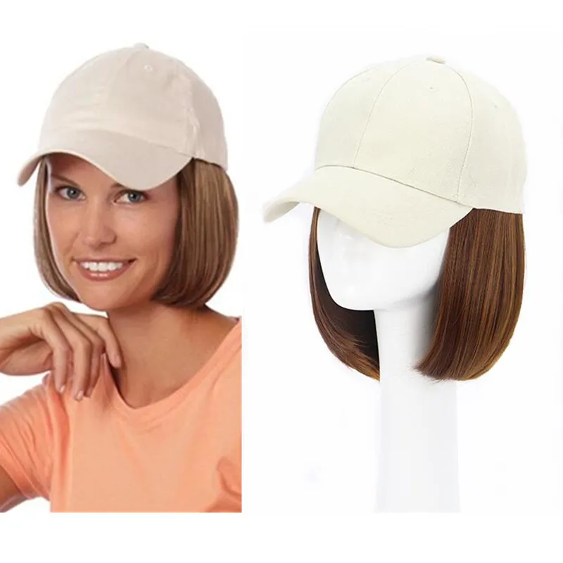 Hywamply-Peluca de cabello sintético para mujer, gorro corto de 23cm con corte Bob, color negro y Beige, estilo instantáneo