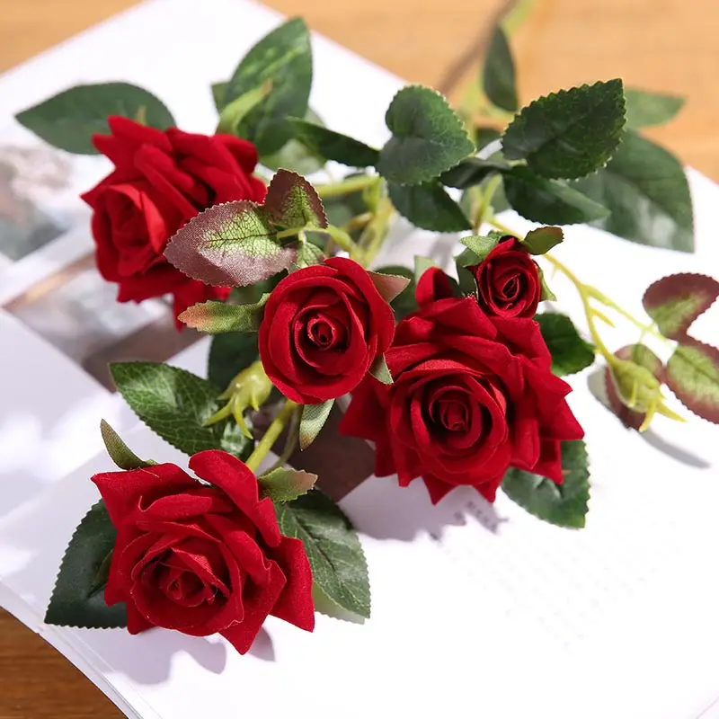 Dark Red CHENCHENG 5 голов 64 см Искусственный цветок розы Букет Искусственный цветок для свадьбы дома гостиной украшение стола - Цвет: Dark Red