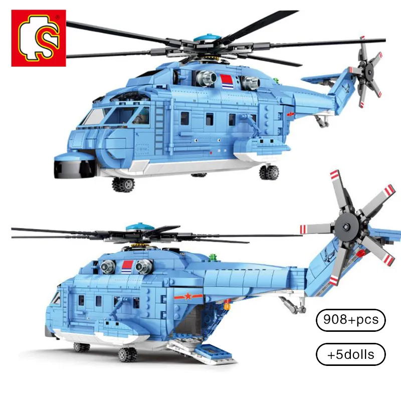 

SEMBO 908PCS Helicopters Fighter Building Blocks Military City Z-18 Utility Airplane Army Pilot Figure Plane Bricks Children Toy