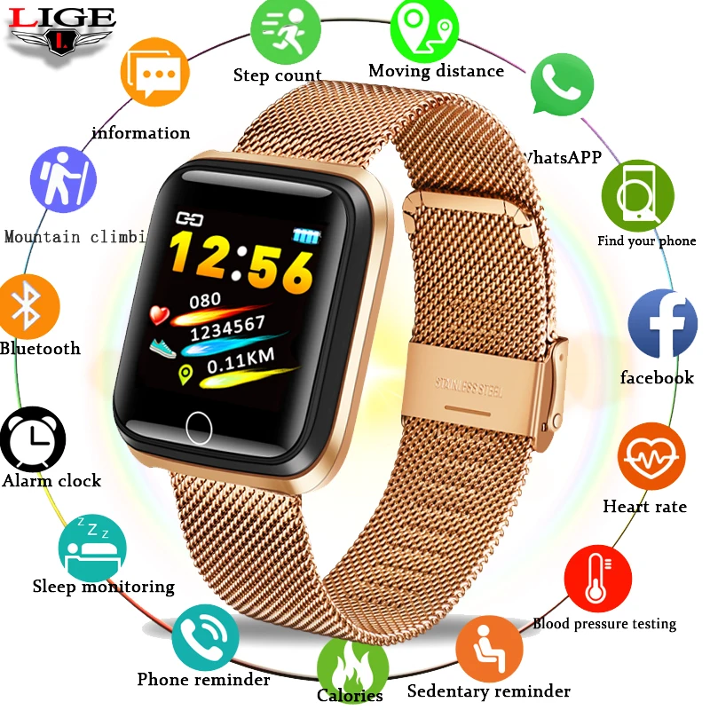 LIGE умный спортивный браслет для мужчин Милан ремешок из нержавеющей стали