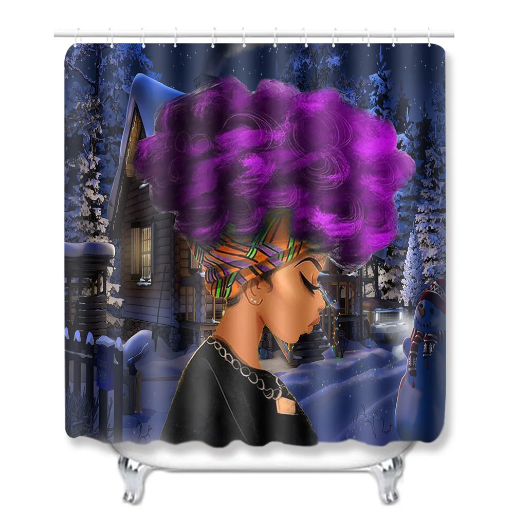 Bath Mat Set 4pcs African Woman Polyester Shower Curtain Set Non Slip Rugs Carpet for Bathroom Toilet FlannelJ190901