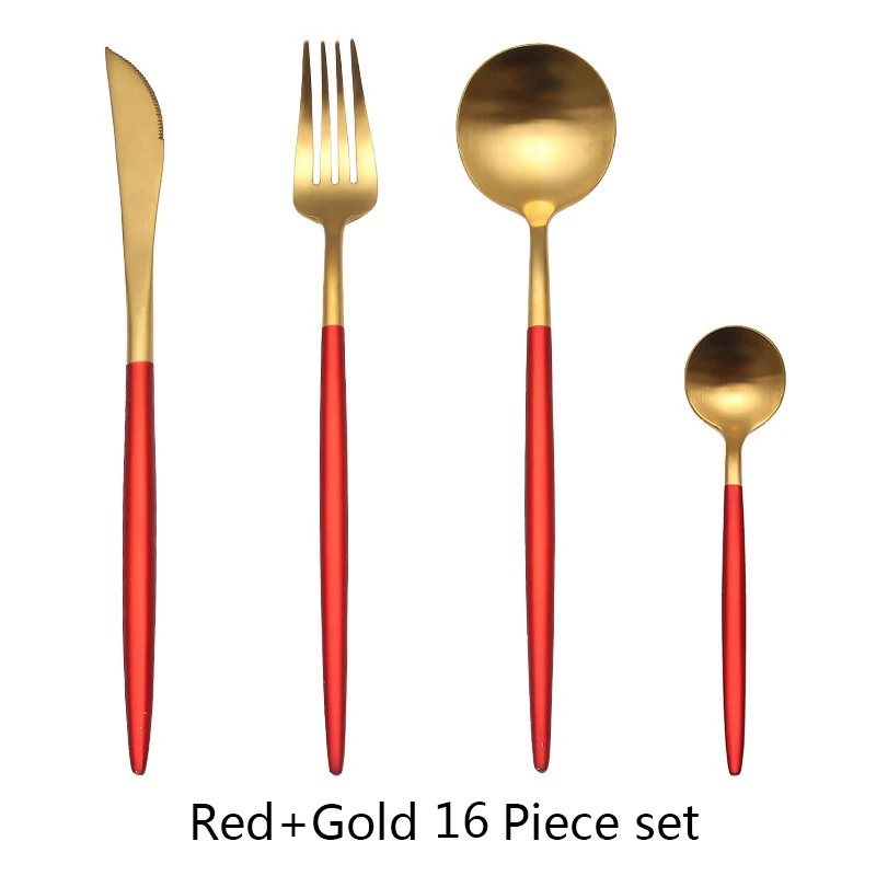 24 шт.,, столовый набор, столовые ножи, вилки, ложки Wester, кухонная посуда, нержавеющая сталь, домашние, вечерние, набор посуды - Цвет: Red Gold16pcs