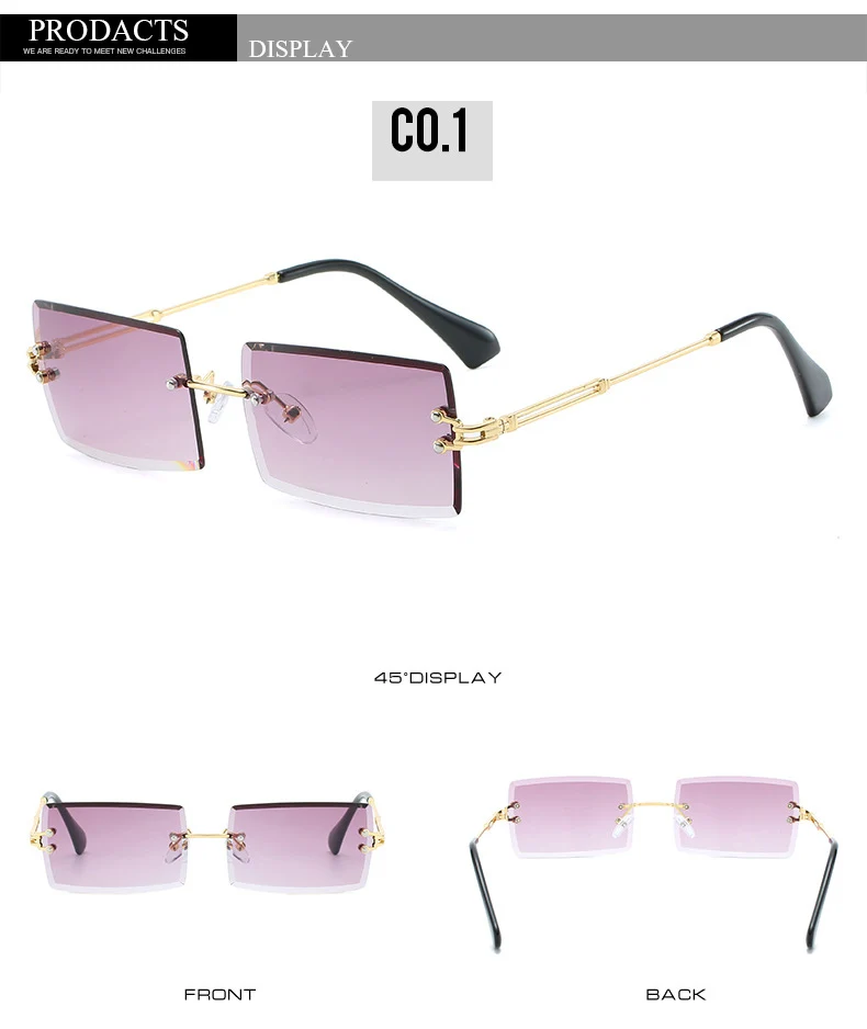 ALOZ MICC Fashion Ladies Rectangle Rimless Sunglasses Men Women Personality Trimming Luxury Metal Sunglass UV400 Q709
