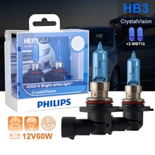 Philips HB3 галогенный 60/65 Вт 12 В Crystal Vision 4300K яркий белый светильник, автомобильная лампа 9005, головной светильник T10, оригинальные аксессуары для автомобиля, 2 шт