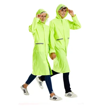 

Long Motorcycle Raincoat Adult Waterproof Solid Color Poncho With Reflective Strip Double Hat Outdoor Windproof Plastic Raincoat