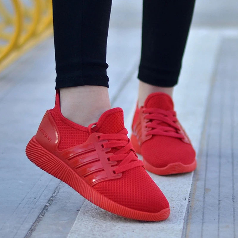 Red Running Shoes For Women Lace-up Woman Sneakers Breathable Cheap Women Sport Shoes New High Quality Light Women's Shoes Black