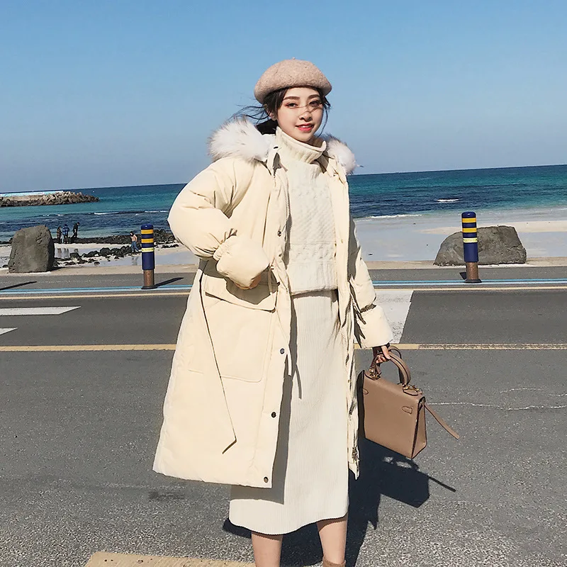

Photo Shoot 2019 down Jacket Women's Korean-style Mid-length Loose-Fit BF Coat Waist Hugging A- line Cotton Overcoat INS