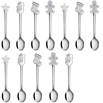 

12 Pieces Christmas Coffee Spoon Stainless Steel Mini Spoon for Coffee Tea Soup Sugar Dessert Seasoning Ice Cream