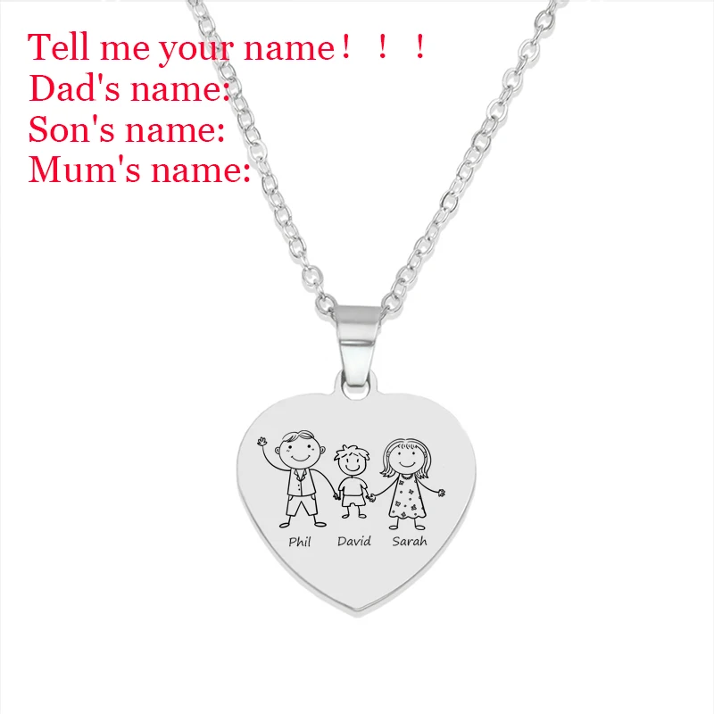 Personalized Engraved Family Name Necklace Parents Children Present Text Text Stainless Steel Pendant Families Member Gift member