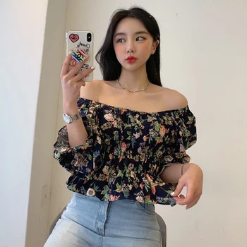 

ZCWXM Sexy Blusas Mujer De Moda 2020 Print Floral Ruffles Half Sleeve Blouse Women Vintage Korean Fashion Shirt Petal Sleeve New